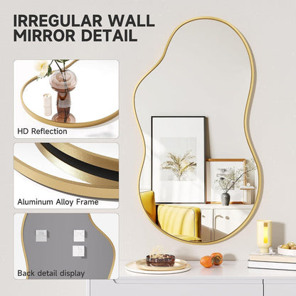 Asymmetrischer Wandspiegel Gold 66x116cm – Dekorativer Spiegel für Wohnzimmer