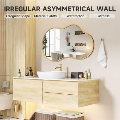 Asymmetrischer Wandspiegel Gold 66x116cm – Dekorativer Spiegel für Wohnzimmer