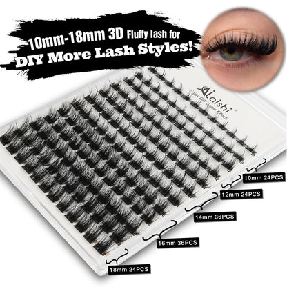 3D Wimpern-Cluster Set mit Bond & Seal – 10-18mm D-Curl