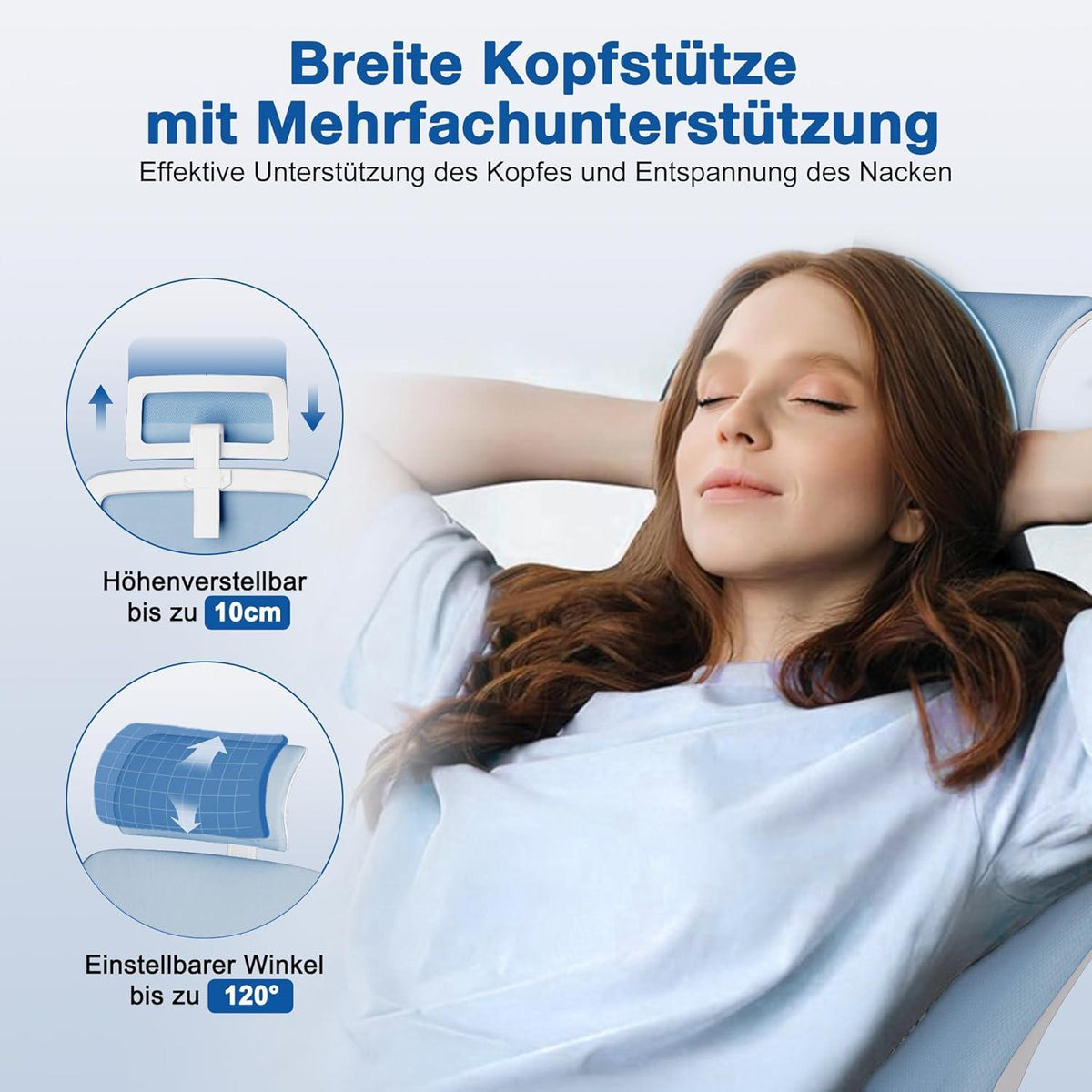 Ergonomischer Bürostuhl mit Verstellbarer Kopfstütze, Armlehnen und