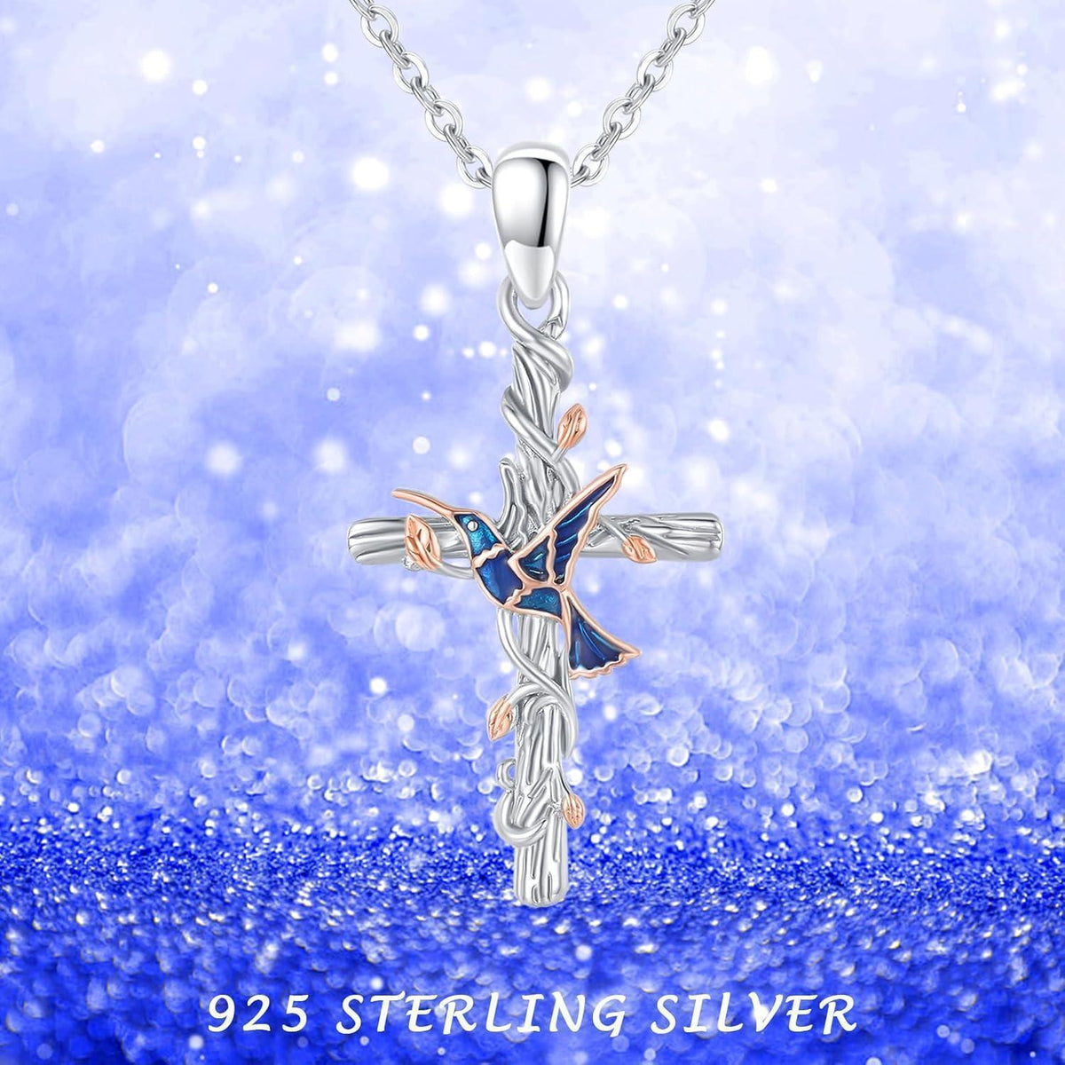 Sterling Silber Tier Halskette mit Kolibri & Blume, Geschenk für Damen