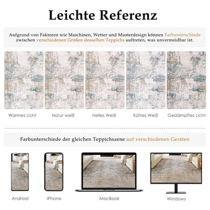 Beiger Blau Teppich Wohnzimmer 150x210cm – Waschbar & Rutschfest