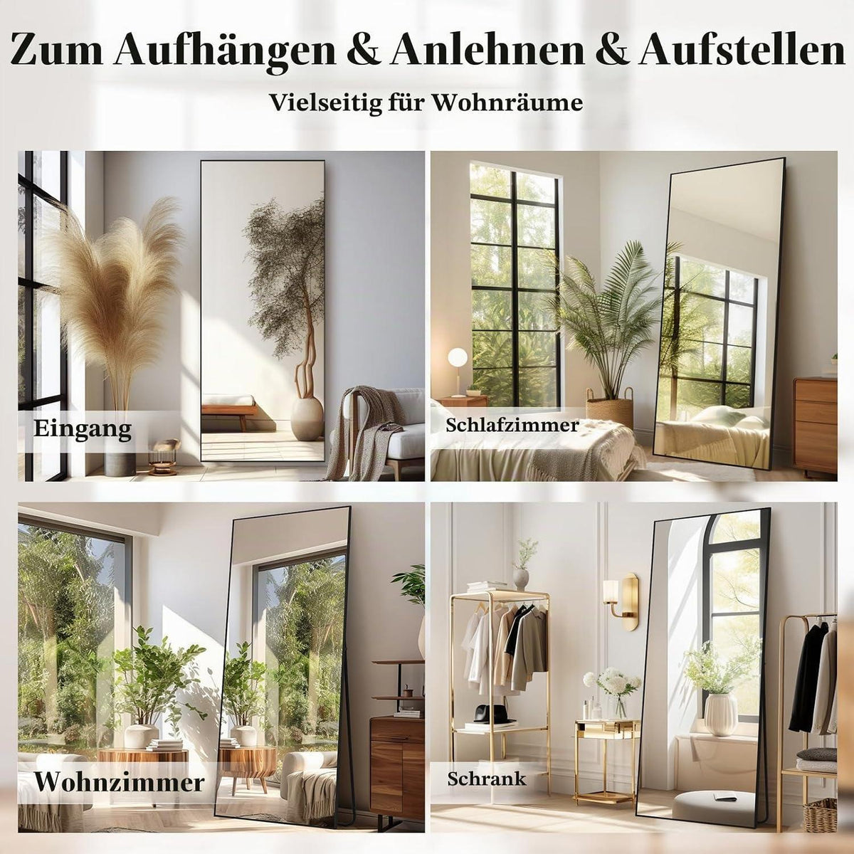 Ganzkörperspiegel 179x65cm – Stehspiegel Schwarz für Wohnzimmer