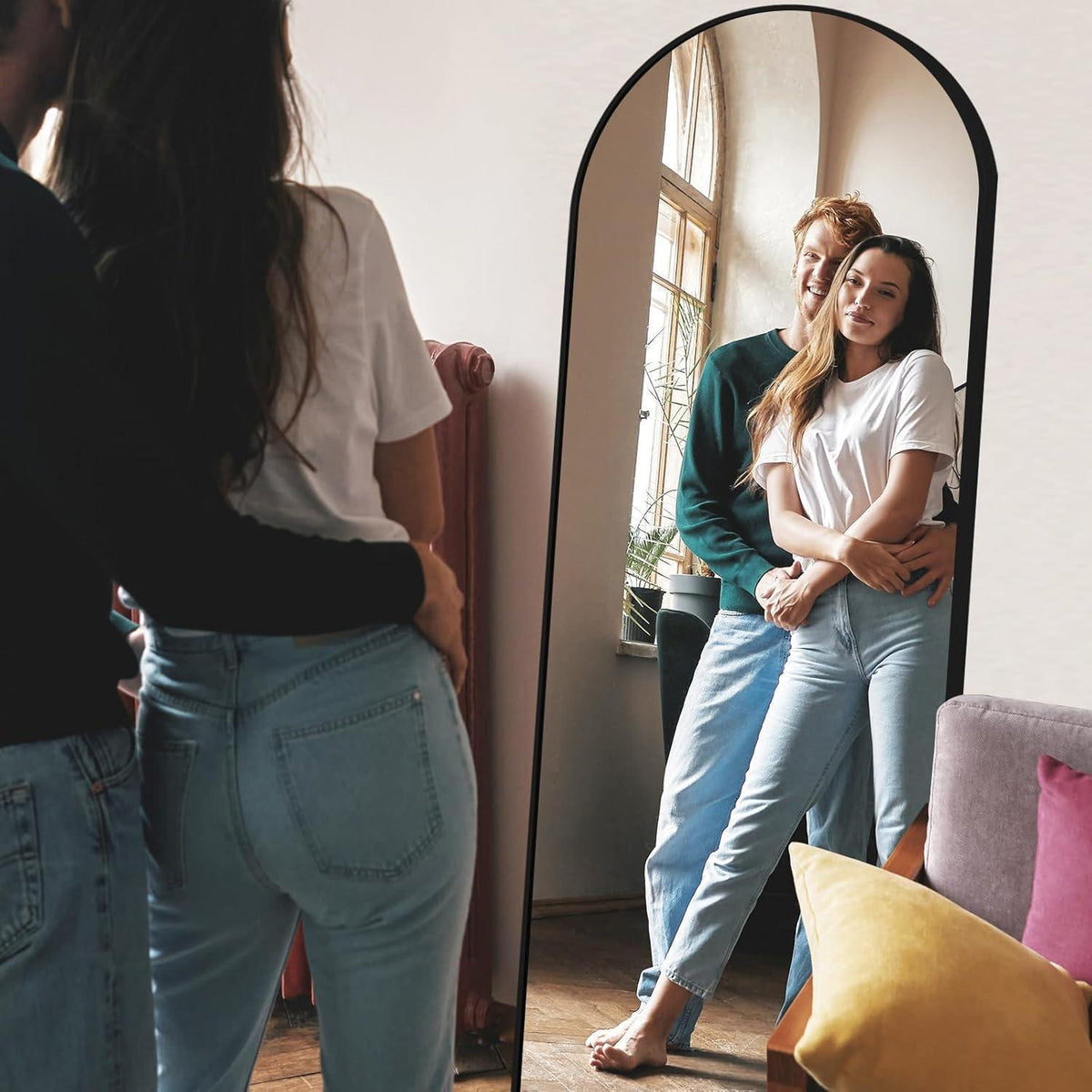 Gewölbter Ganzkörperspiegel 179x65cm – Stehspiegel Schwarz