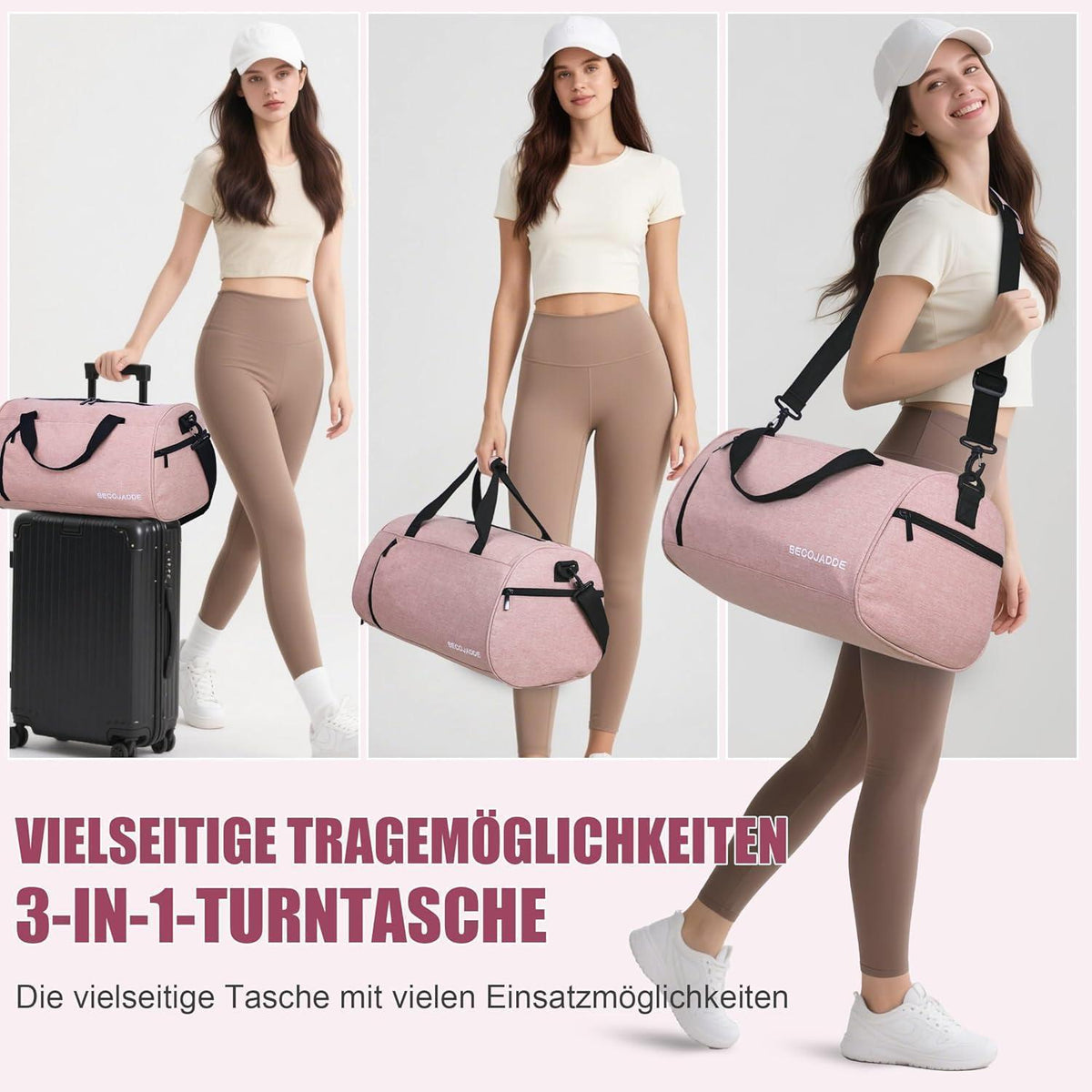 Sporttasche 35L mit Schuhfach & Nassfach, Rosa