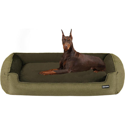Hundebett mit erhöhtem Rand, abnehmbar und waschbar, Olivgrün