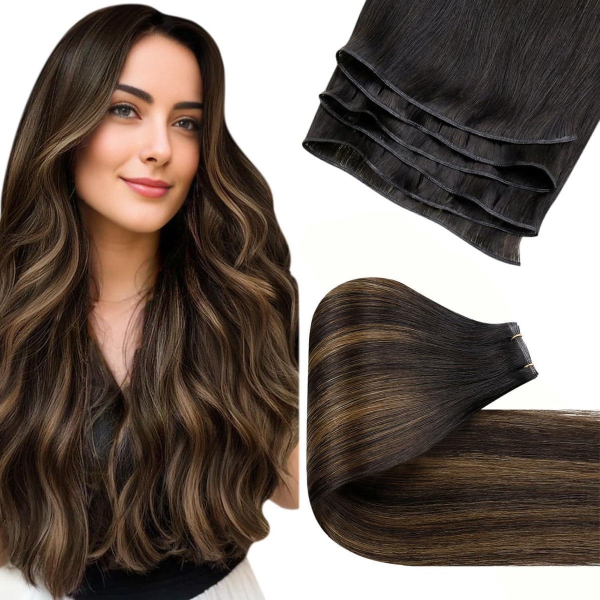 Echthaar Tressen Braun Balayage Ombre 45cm #2/8/2