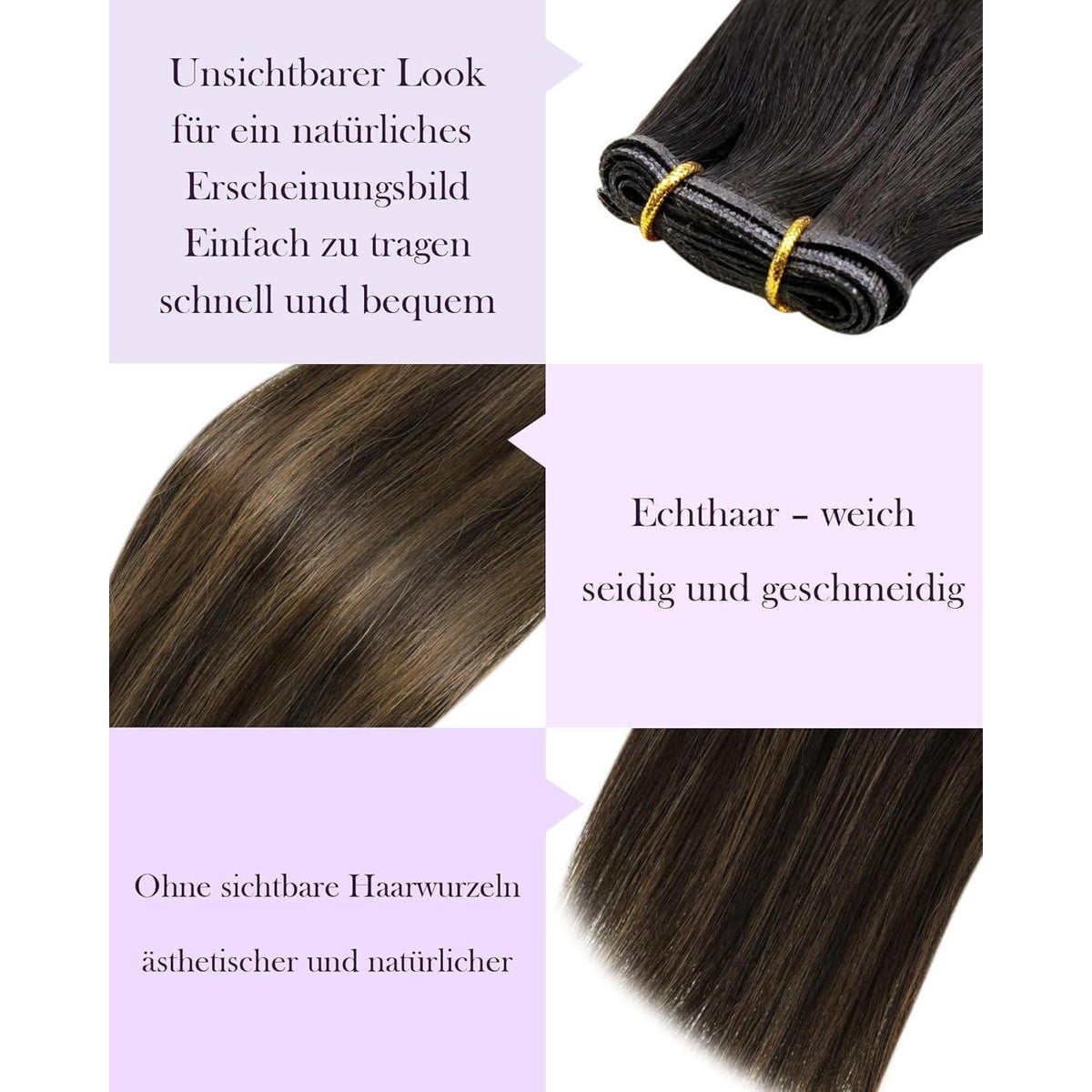 Echthaar Tressen Braun Balayage Ombre 45cm #2/8/2