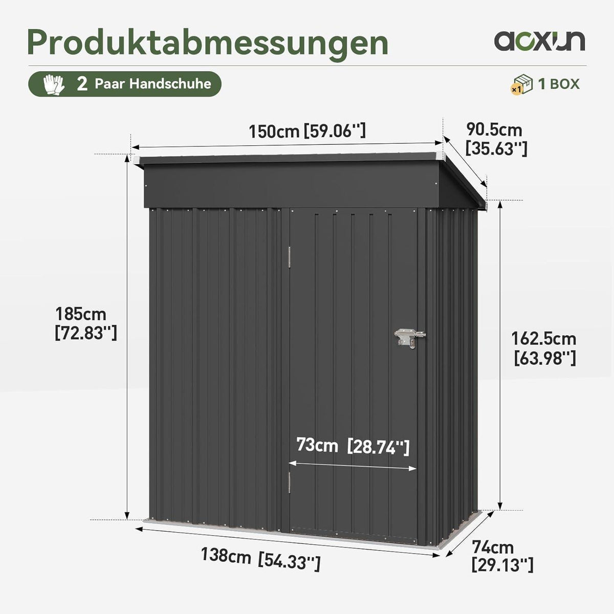 Metall Gerätehaus 150x91x185 cm mit Schloss & Belüftung