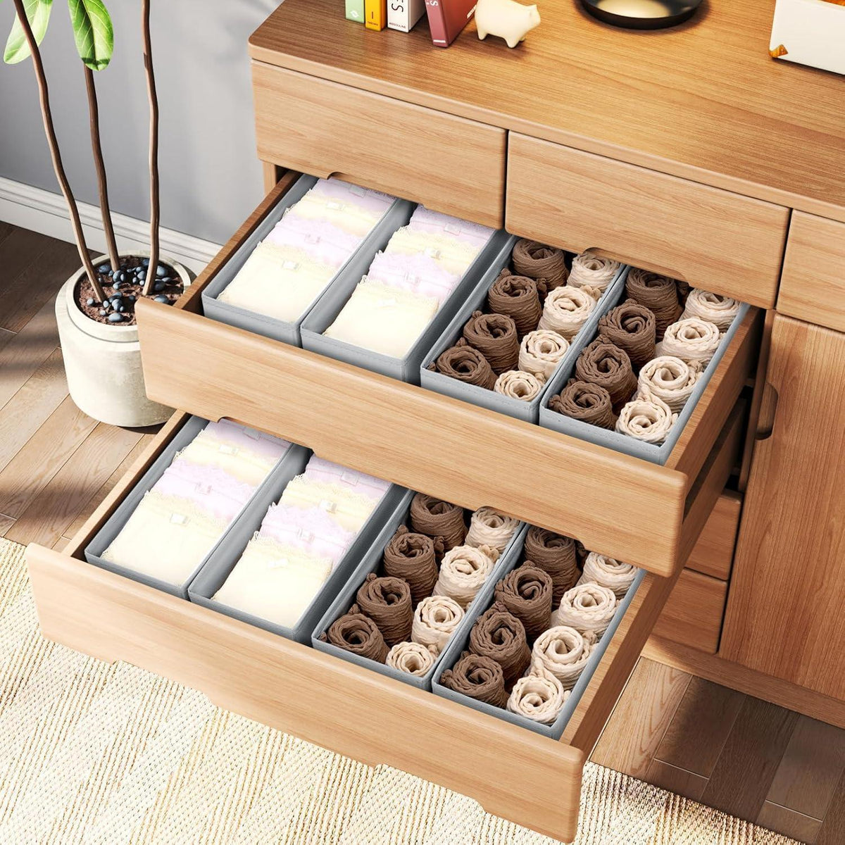 Schubladen Organizer 12er Set Faltbar Grau