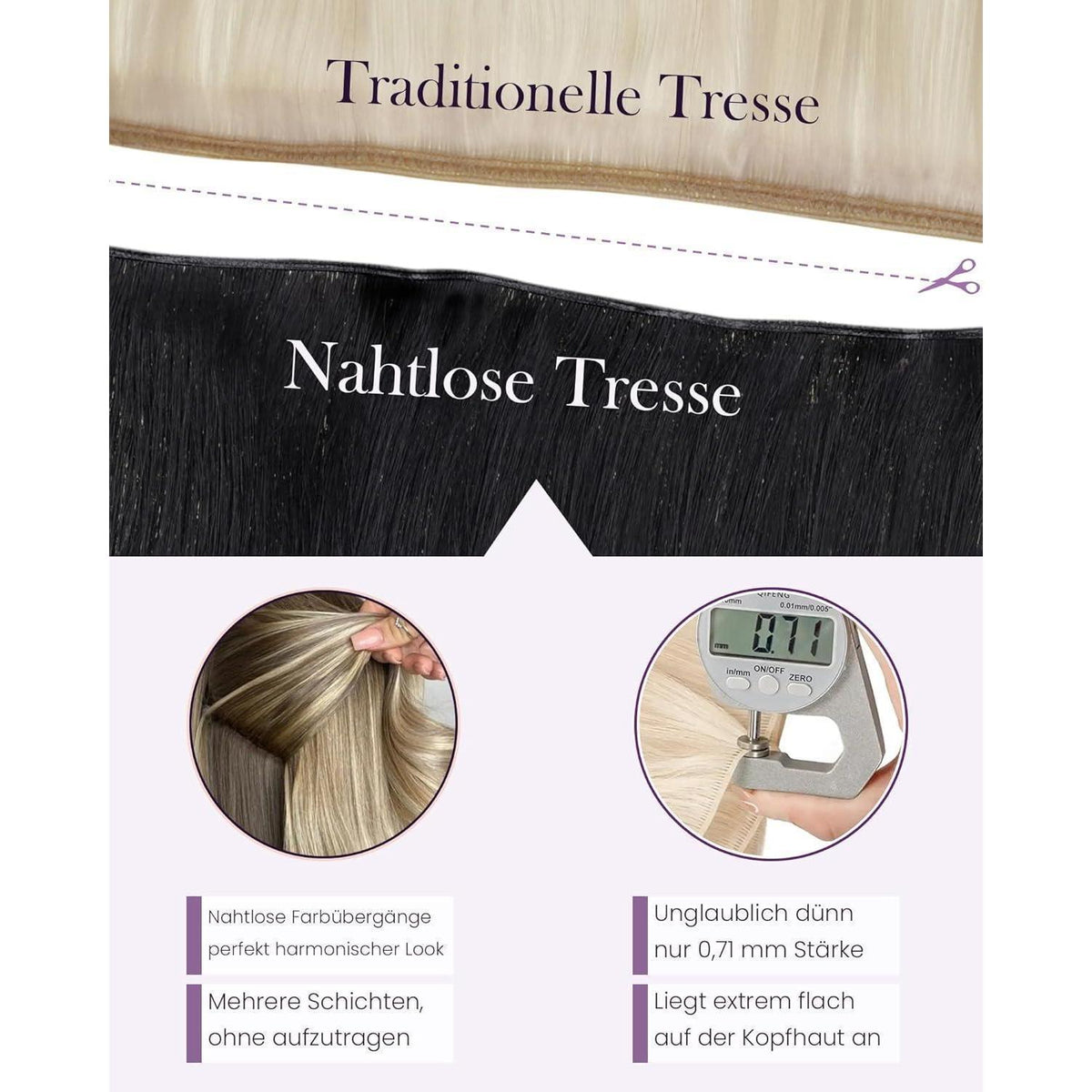 Echthaar Tressen Schwarz 50cm - Remy Weft zum Einnähen