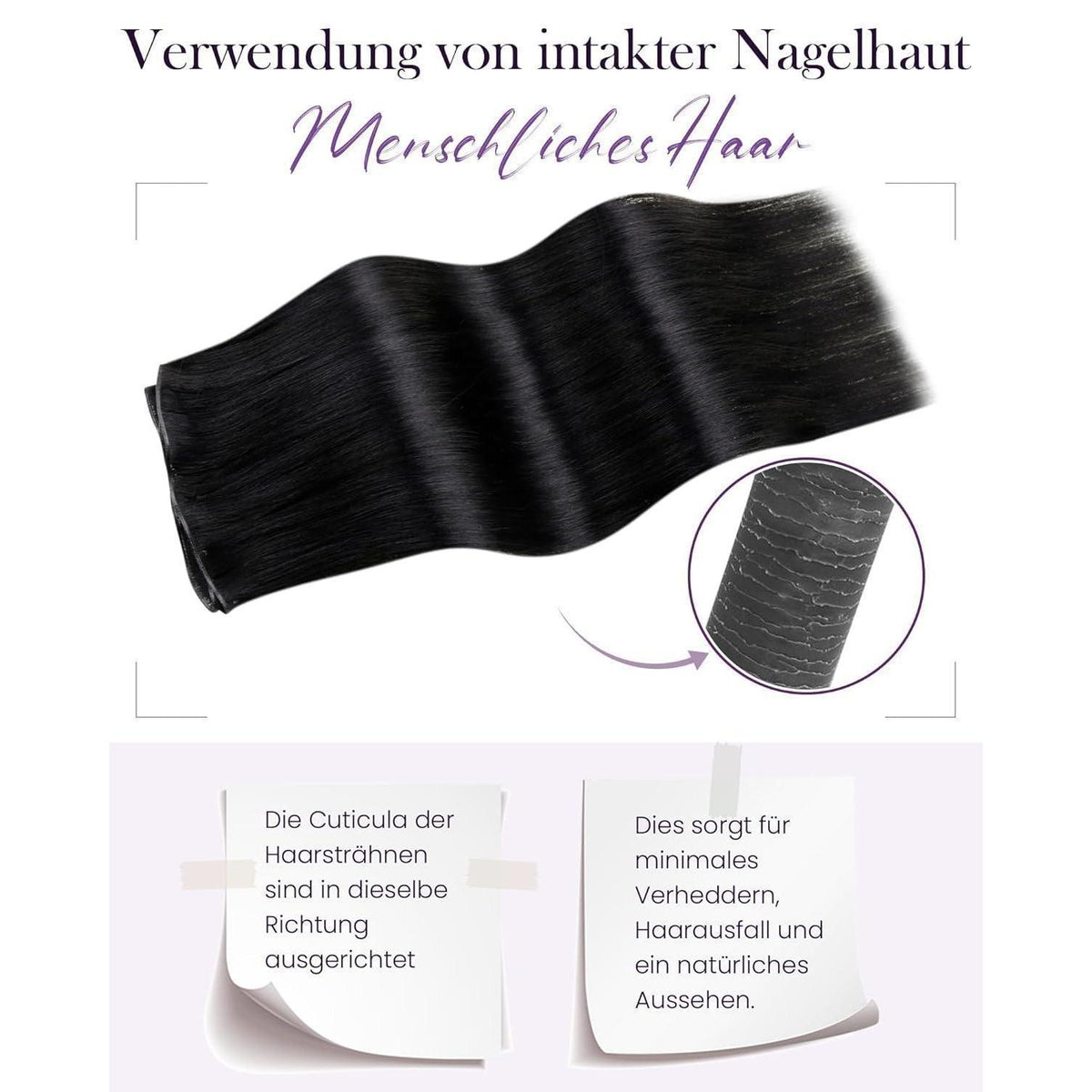 Echthaar Tressen Schwarz #1 – 45cm, 50g, Einnähbar