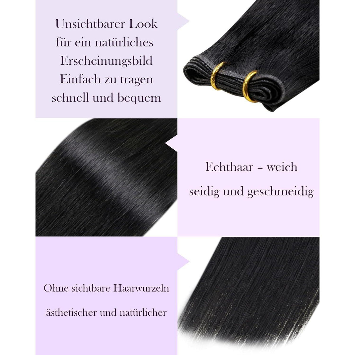 Echthaar Tressen Schwarz #1 – 45cm, 50g, Einnähbar