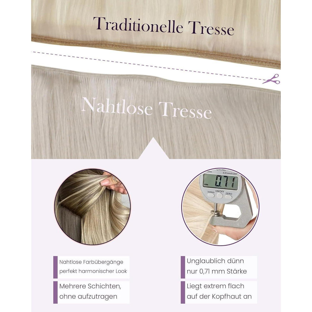 Echthaar Tressen Blond 60cm – Einnähhaare Platinblond #60