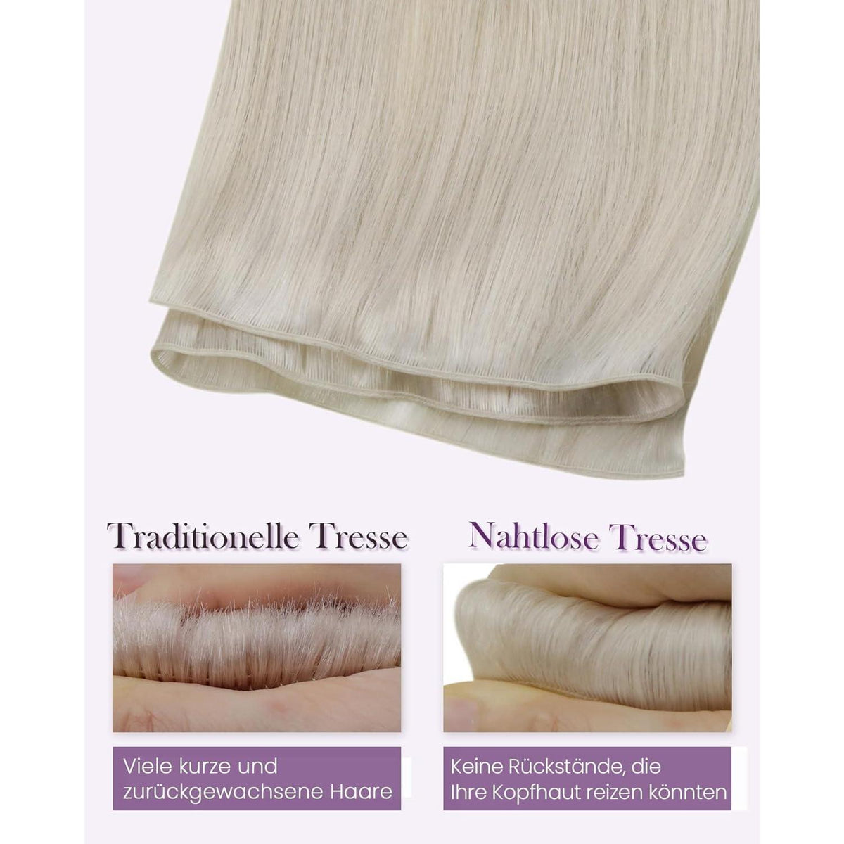 Echthaar Tressen Weißblond 40cm – Einnähhaare #60