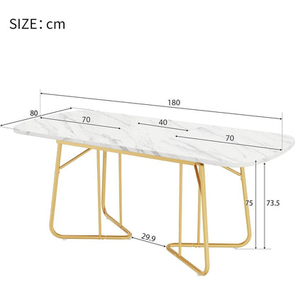Weißer Esstisch mit Marmoroptik & Goldbeinen, 140/180cm