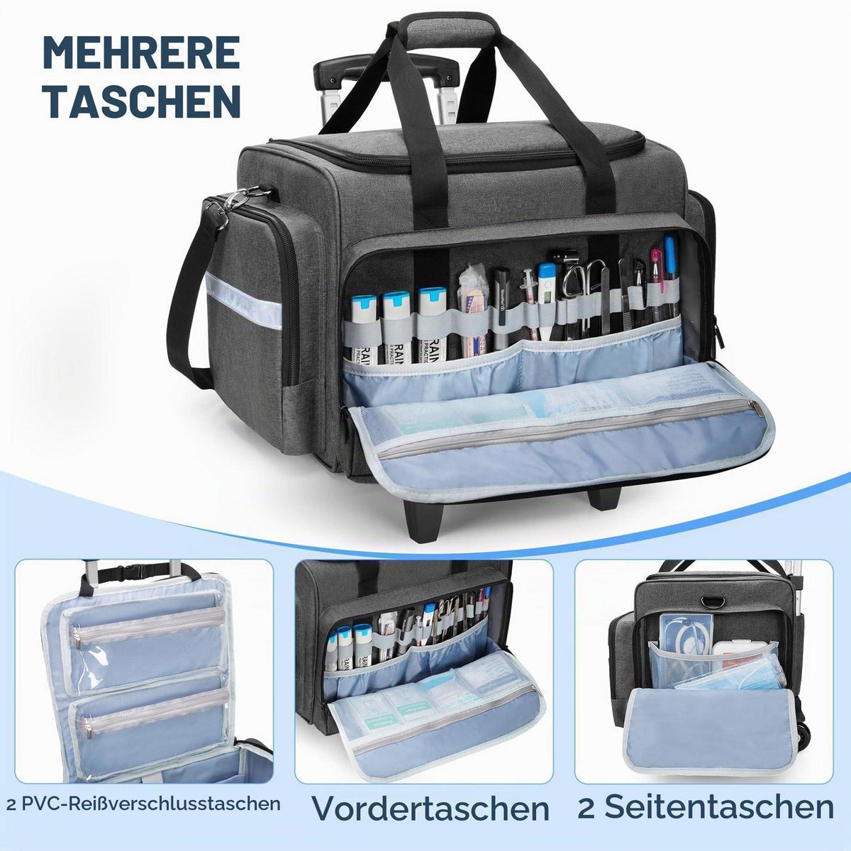 Notfalltasche mit Trolley – Erste Hilfe Tasche für Pflege & Rettungsdienst