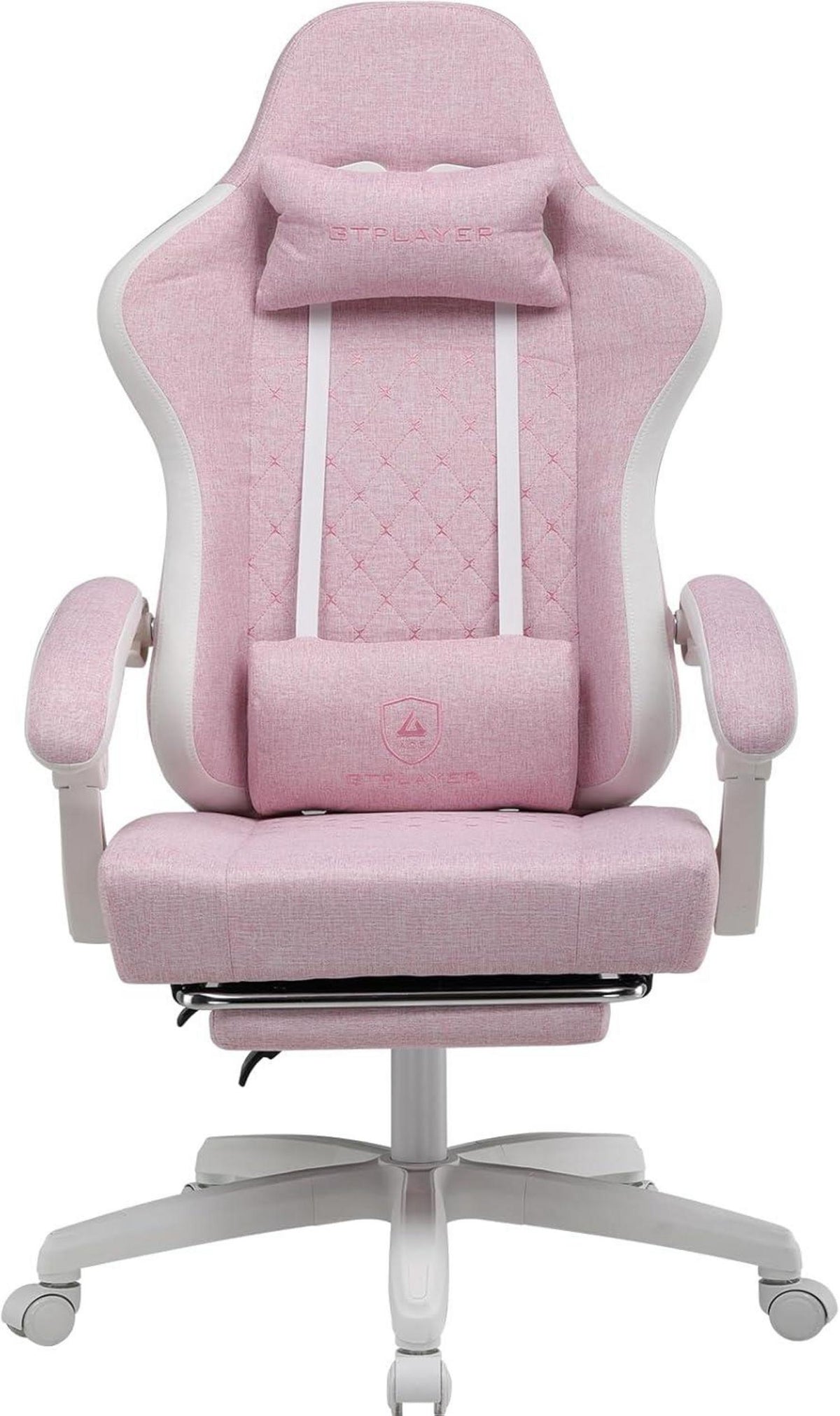 Gaming Stuhl Stoff mit Fußstütze 150kg Belastbarkeit Weiß-Rosa
