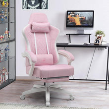 Gaming Stuhl Stoff Racing Fußstütze 150kg Weiß-Rosa