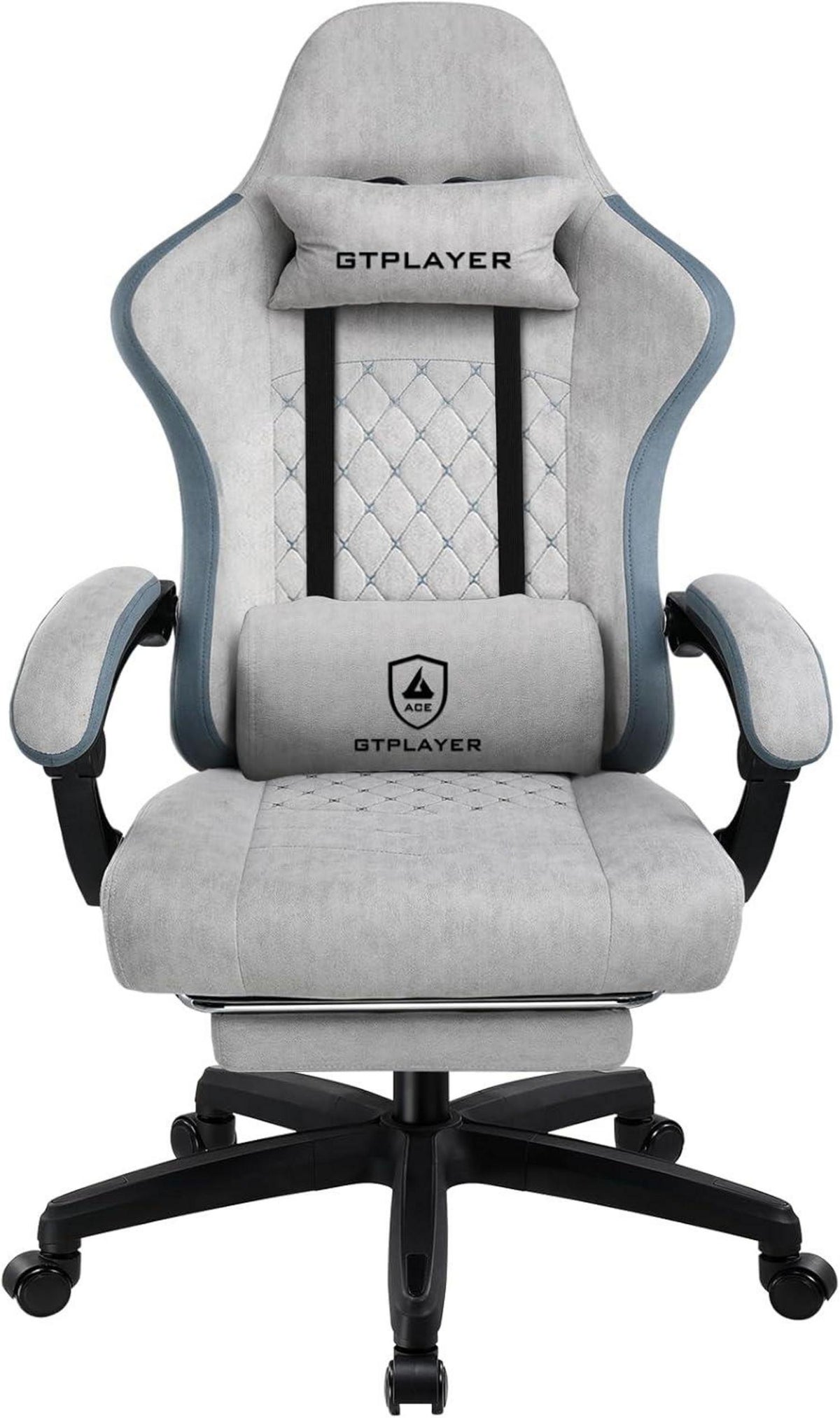 Gaming Stuhl Stoff mit Fußstütze Racing Gamer 150kg Belastbarkeit Grau