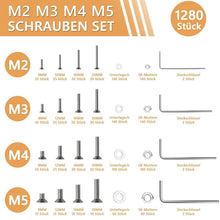 1280tlg. M2-M5 Senkkopfschrauben Set Edelstahl A2 mit Muttern & Unterlegscheiben