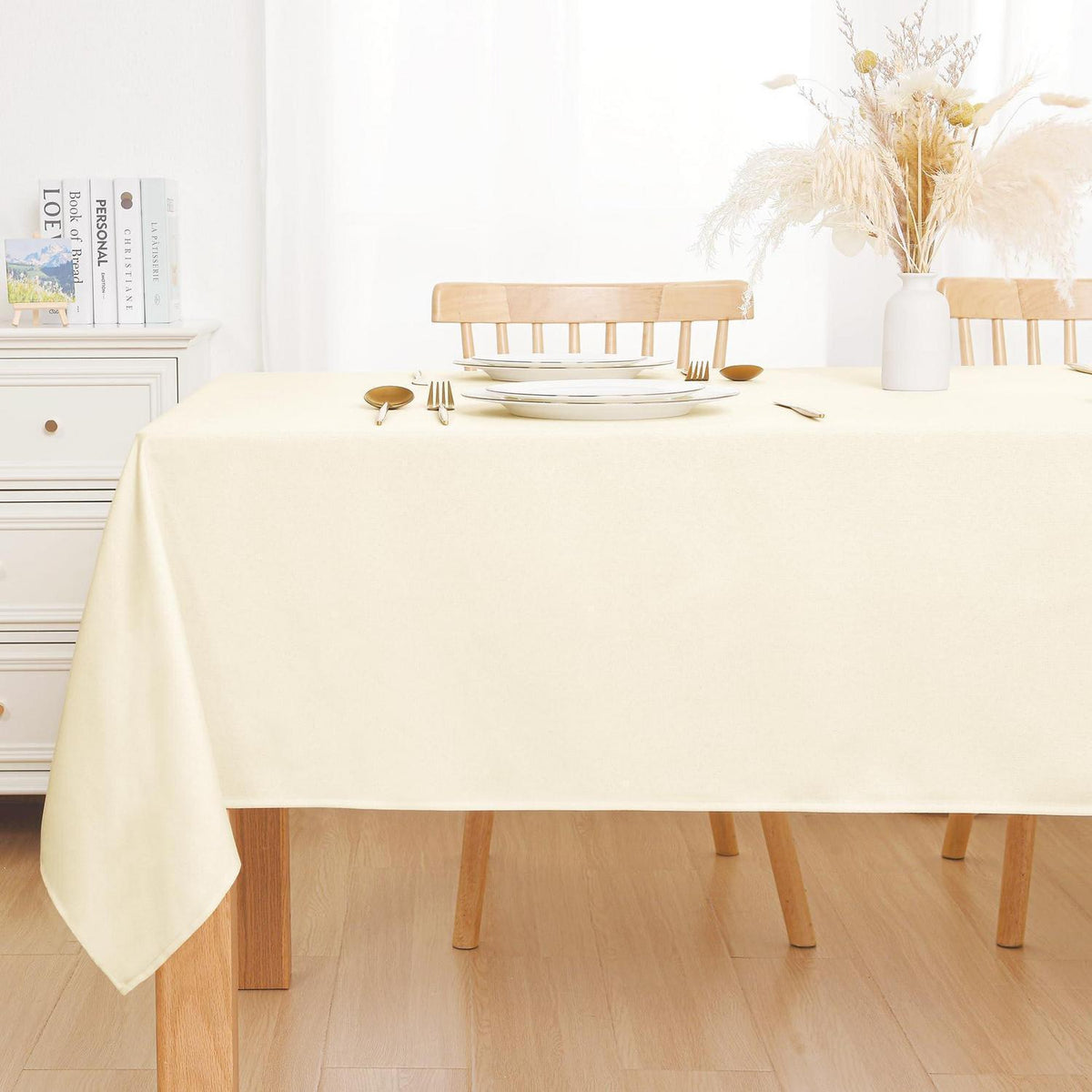 Champagner Tischdecke Leinenoptik 130x130cm | Abwaschbar & Wasserabweisend