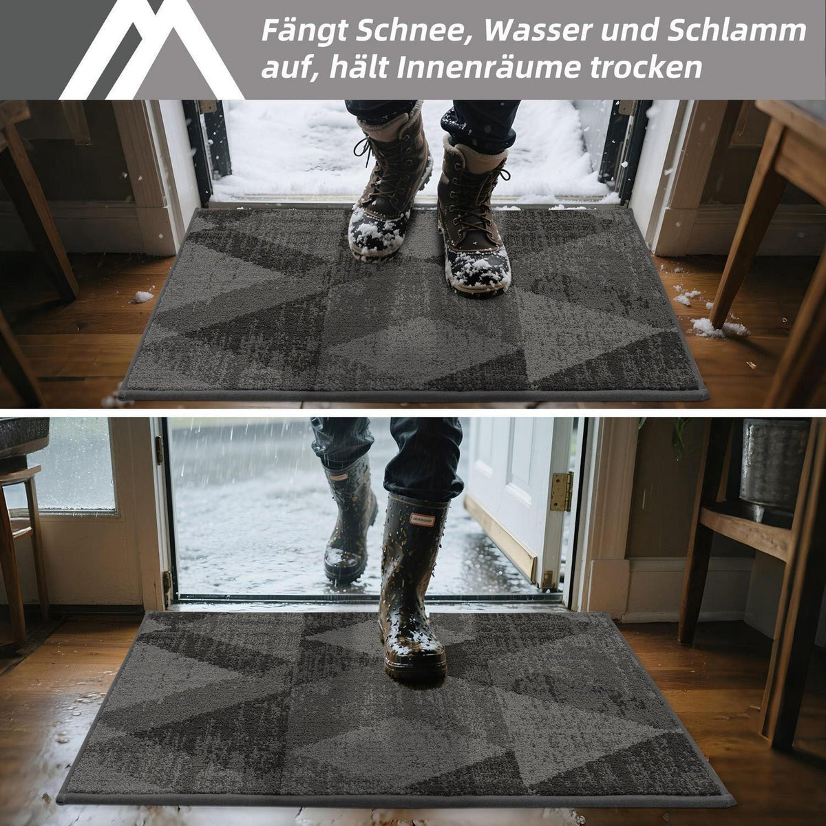 Fußmatte Karomuster Grau 50x80 cm – Rutschfest & Saugfähig