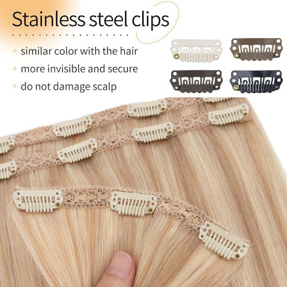 Clip-in Haarverlängerung Aschblond & Blond 45cm Echthaar