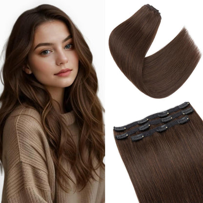 Clip-in Haarverlängerung Dunkelbraun 45cm Echthaar