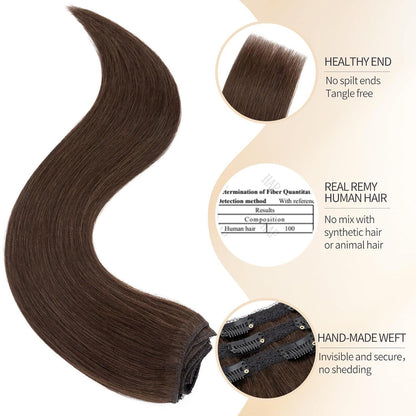 Clip-in Haarverlängerung Dunkelbraun 45cm Echthaar