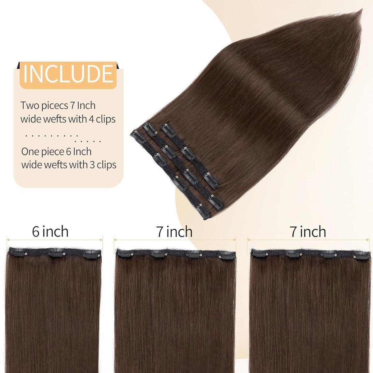 Clip-in Haarverlängerung Dunkelbraun 45cm Echthaar