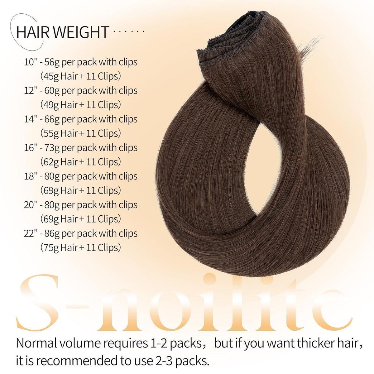 Clip-in Haarverlängerung Dunkelbraun 45cm Echthaar