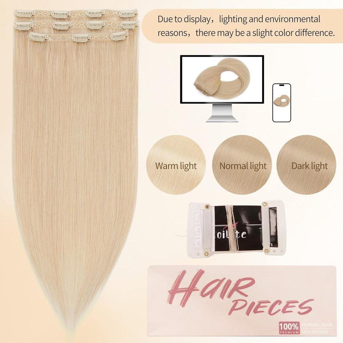 Echthaar Clip-in Extensions Platinblond 45cm