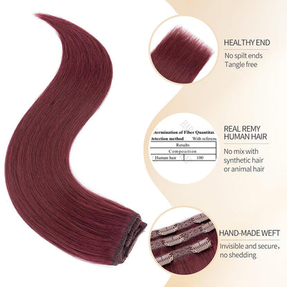 Echthaar Clip-in Extensions Weinrot 45cm – 80g
