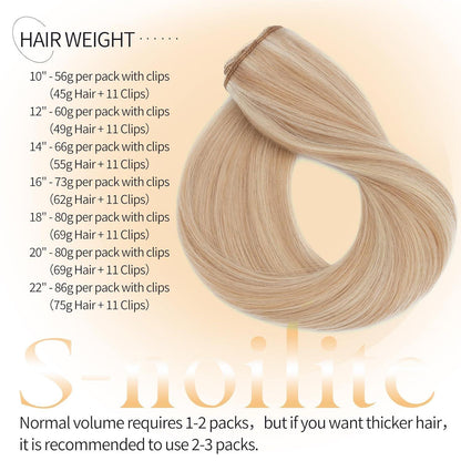 Echthaar Clip-in Extensions Aschblond & Gebleichtes Blond 55cm