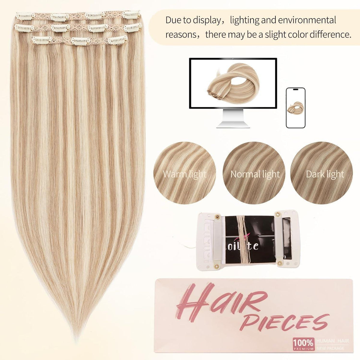 Clip-in Haarverlängerung Echthaar Blondbraun 50cm