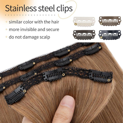 Echthaar Clip-in Extensions Hellbraun 45cm – 80g