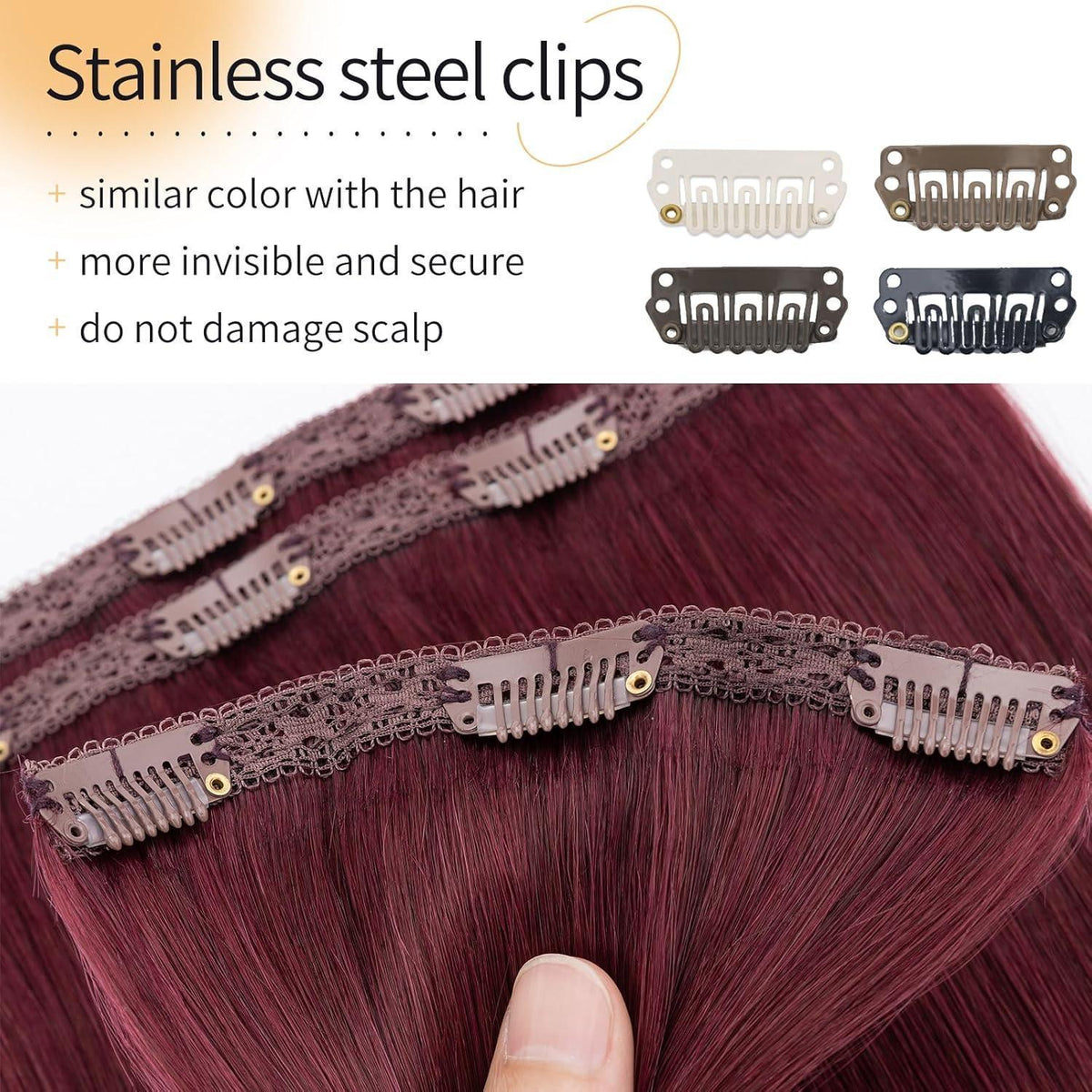 Echthaar Clip-in Extensions Weinrot 55cm – 3er Set