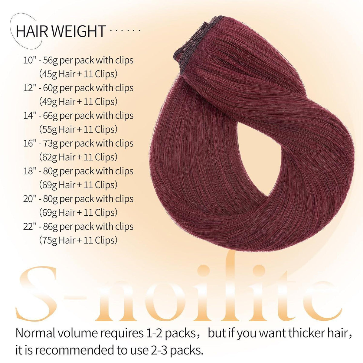 Echthaar Clip-in Extensions Weinrot 55cm – 3er Set