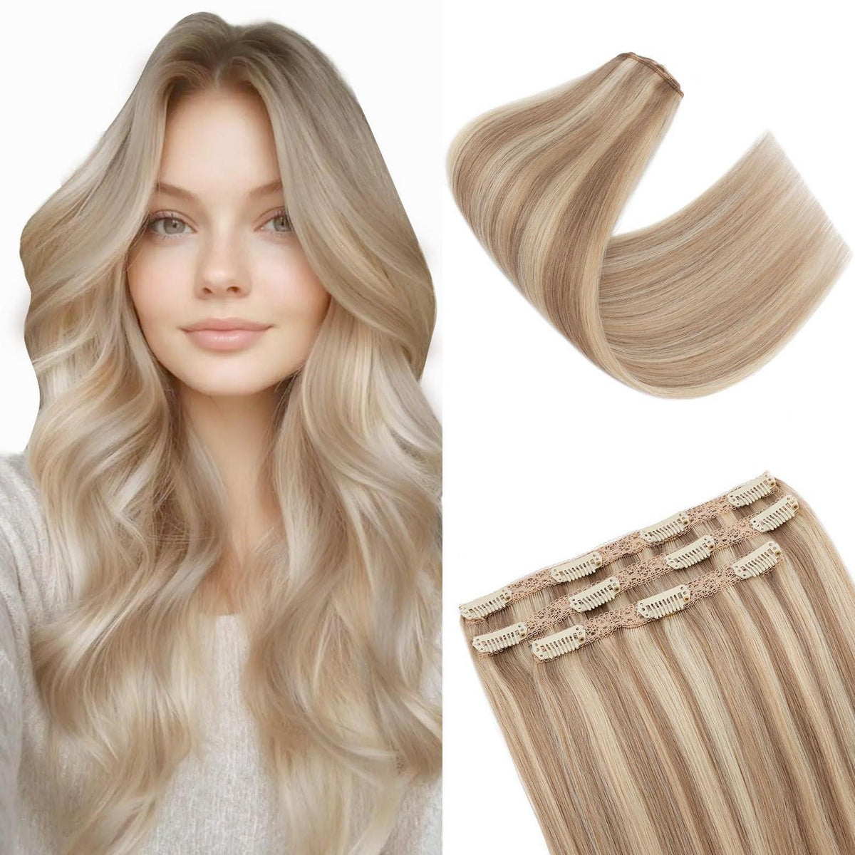 Echthaar Clip-in Extensions Blondbraun 55cm