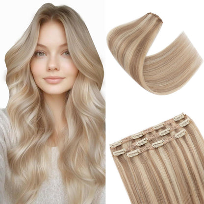 Echthaar Clip-in Extensions Blondbraun 55cm