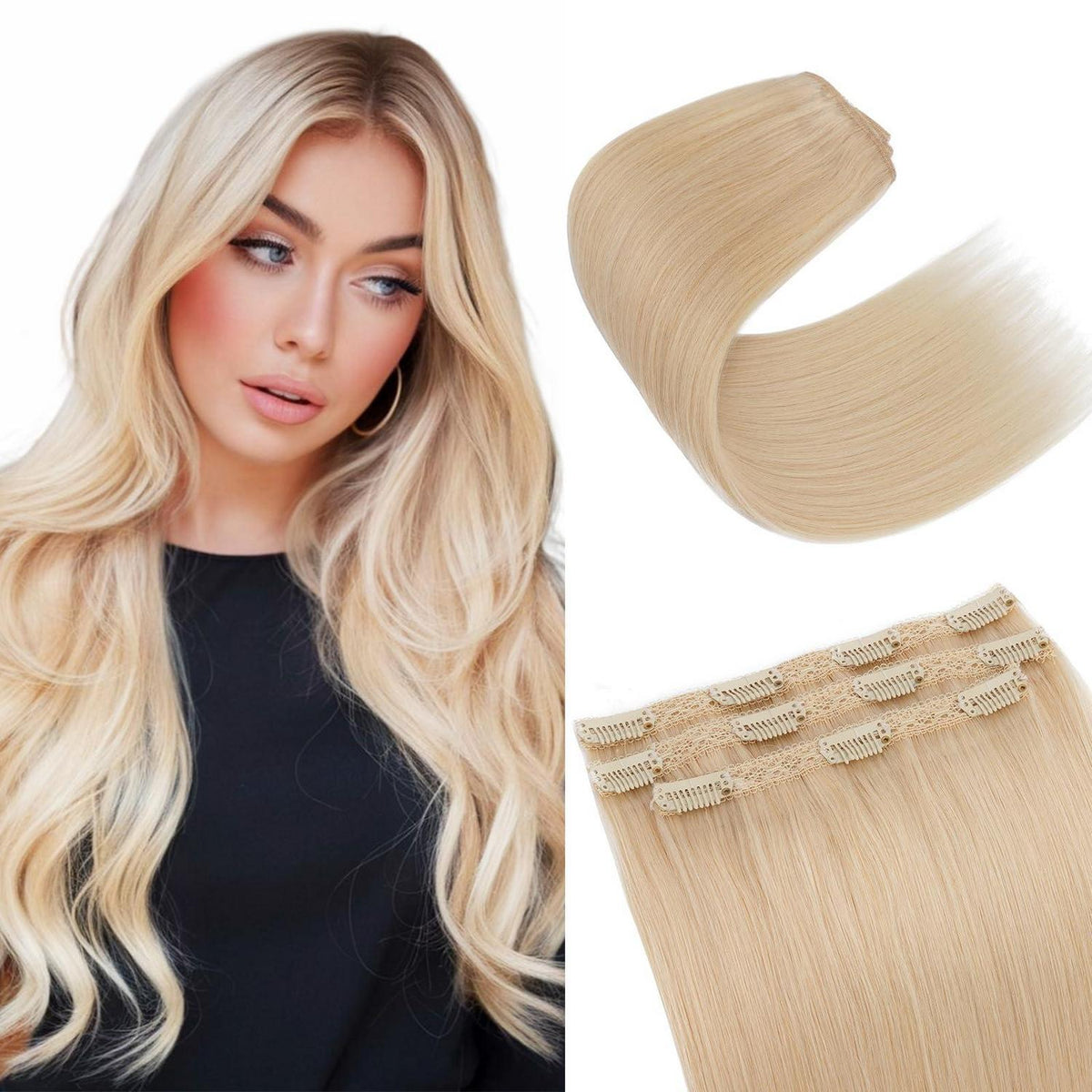 Echthaar Clip-in Extensions Platinblond 50cm