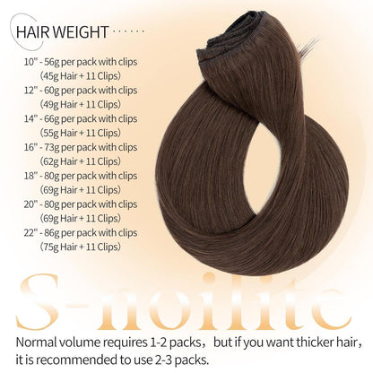 Echthaar Clip-in Extensions Dunkelbraun 50cm