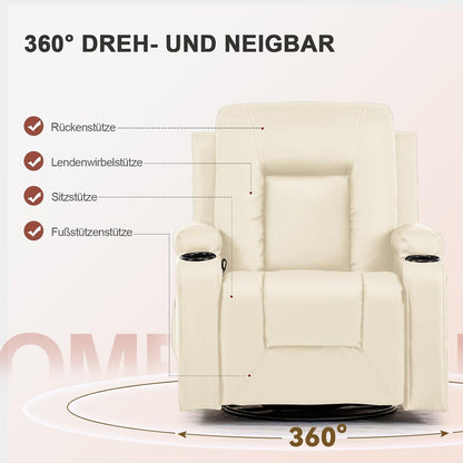Relaxsessel mit Liegefunktion – Weiß, 360° drehbar