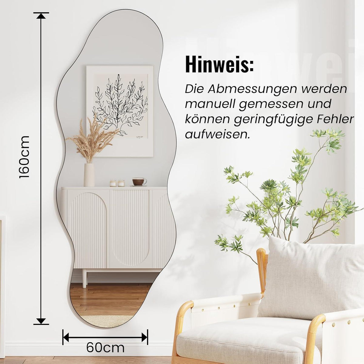 Asymmetrischer Wandspiegel Wolkenform 160x60cm – Dekorativer Spiegel