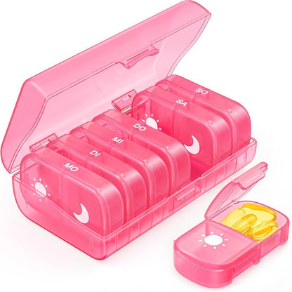 Tablettenbox 7 Tage Morgens Abends, feuchtigkeitsbeständig, Rosa