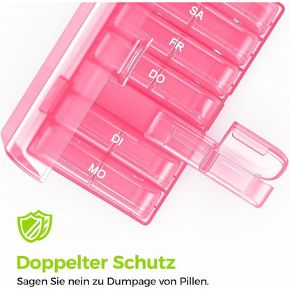 Tablettenbox 7 Tage Morgens Abends, feuchtigkeitsbeständig, Rosa
