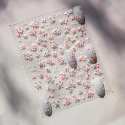3D Nagelsticker Weiß Rosa Blumen Nail Art Aufkleber