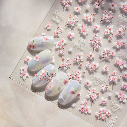 3D Nagelsticker Weiß Rosa Blumen Nail Art Aufkleber