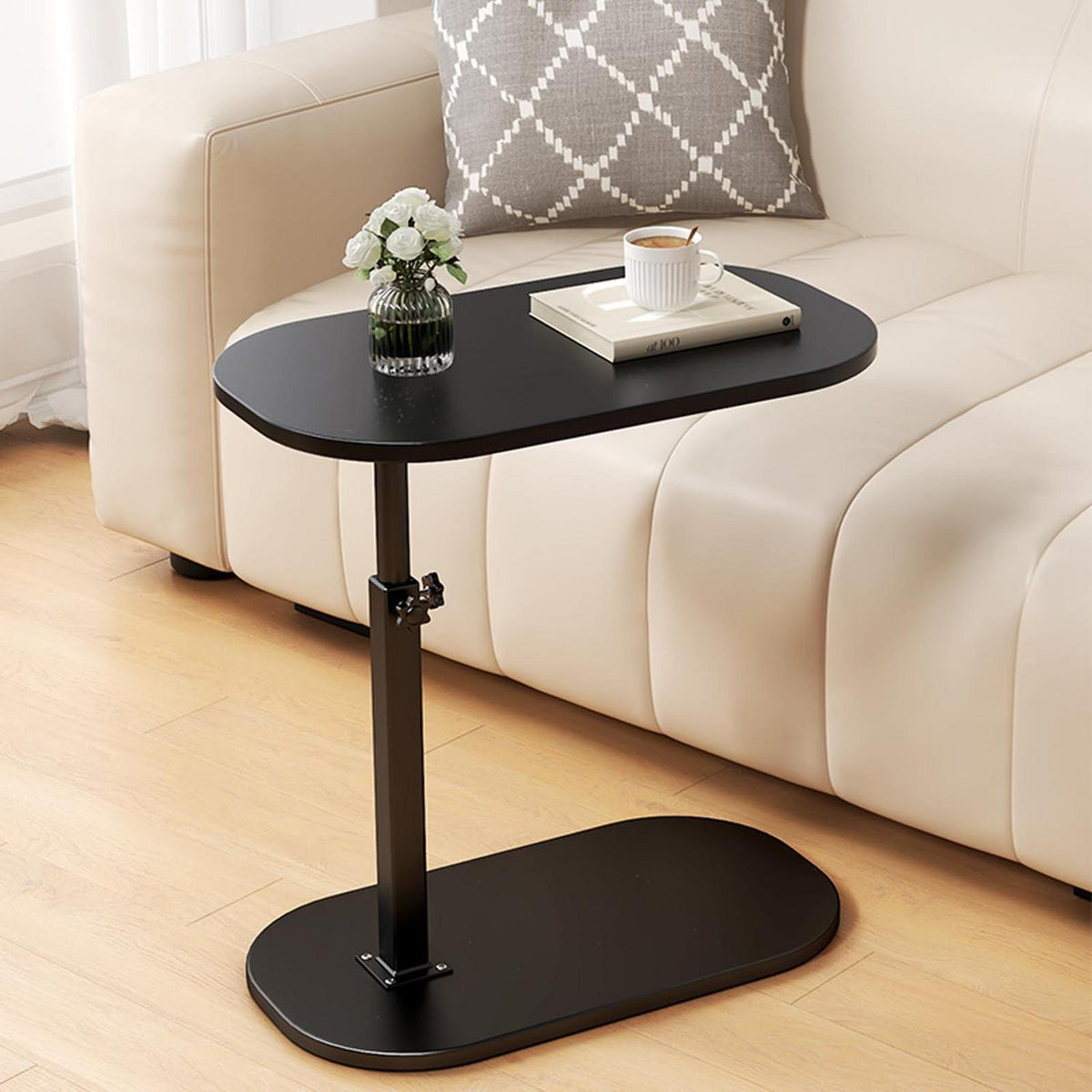 Höhenverstellbarer C-Form Beistelltisch 360° drehbar – Couchtisch Schwarz